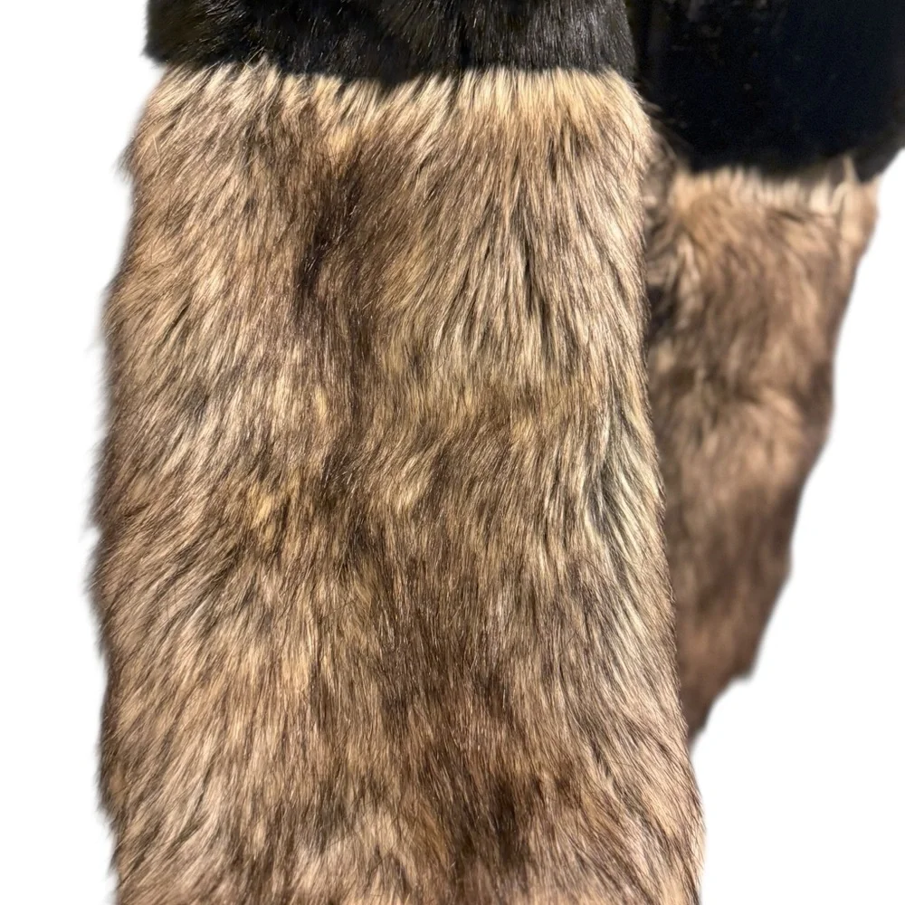 Topgate Luxurious Black and Brown Faux Fur Scarf. 80x7 inches new with tag